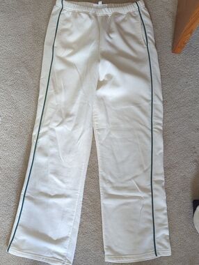 Pink Rose Cream Sweatpants with Green Side Piping